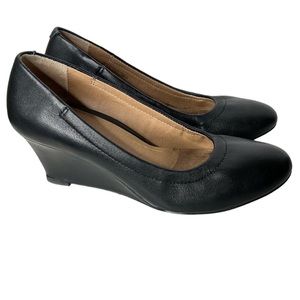 Vionic Black Lux Camden Wedge Heel Closed in Toe Orthotic Comfort Pump Slip On